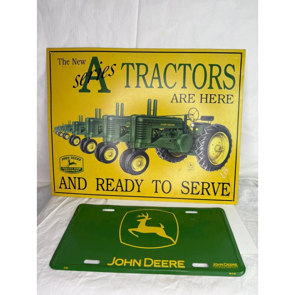 John Deere A Series Tractors Tin Sign License Plate Set Vintage Farm Decor
